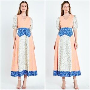 ENGLISH FACTORY Cottagecore Peasant Modest Patchwork Floral Midi Dress Sz M NWT